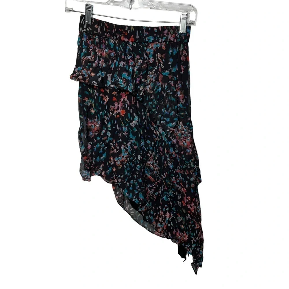 NWT Iro Size 34 / 2 Blink Asymmetrical Midi Skirt Black Floral $400